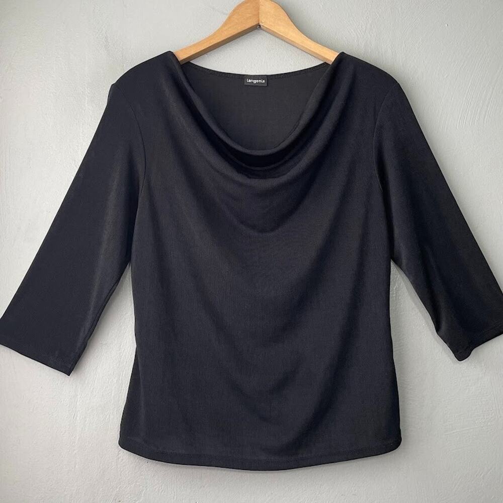 Tangents Y2K Size Small Black Cowl Neck Stretch Knit Top Gothic Dark Romantic